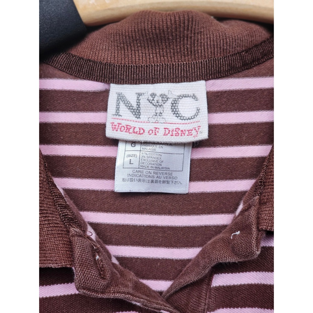 Vintage Y2K Disney World of Disney NYC Striped Long‎ Sleeve Polo Shirt Mickey L - Picture 3 of 7